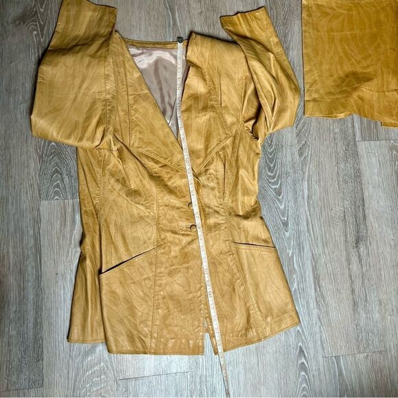 80s Leather zebra Print Tan Camel Embossed Blazer Midi Pencil Skirt Suit Set 10 - Picture 10 of 16
